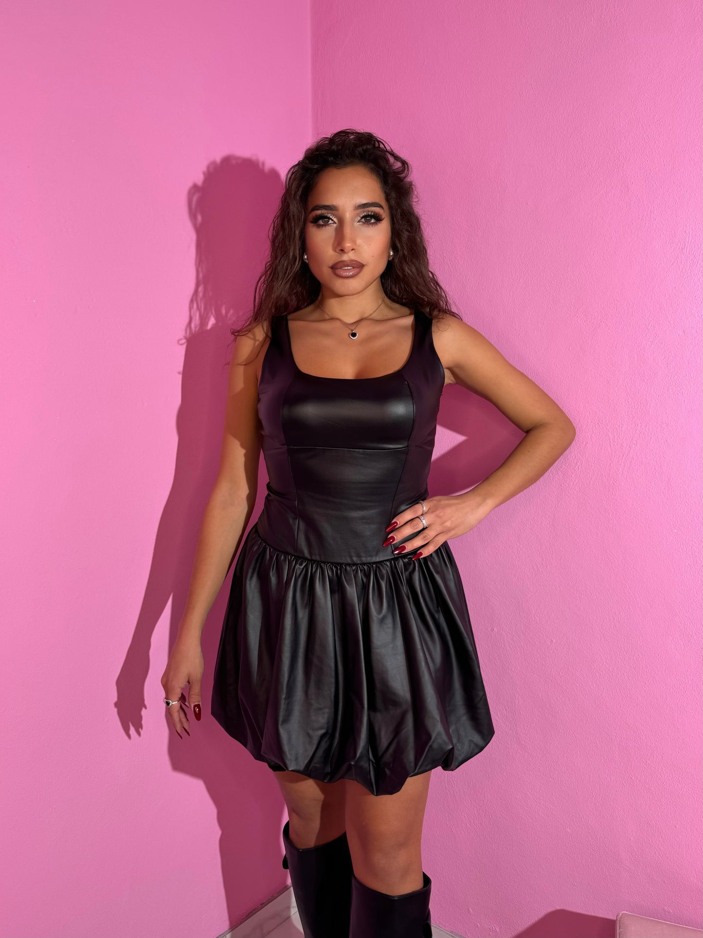 Abito ecopelle balloon black