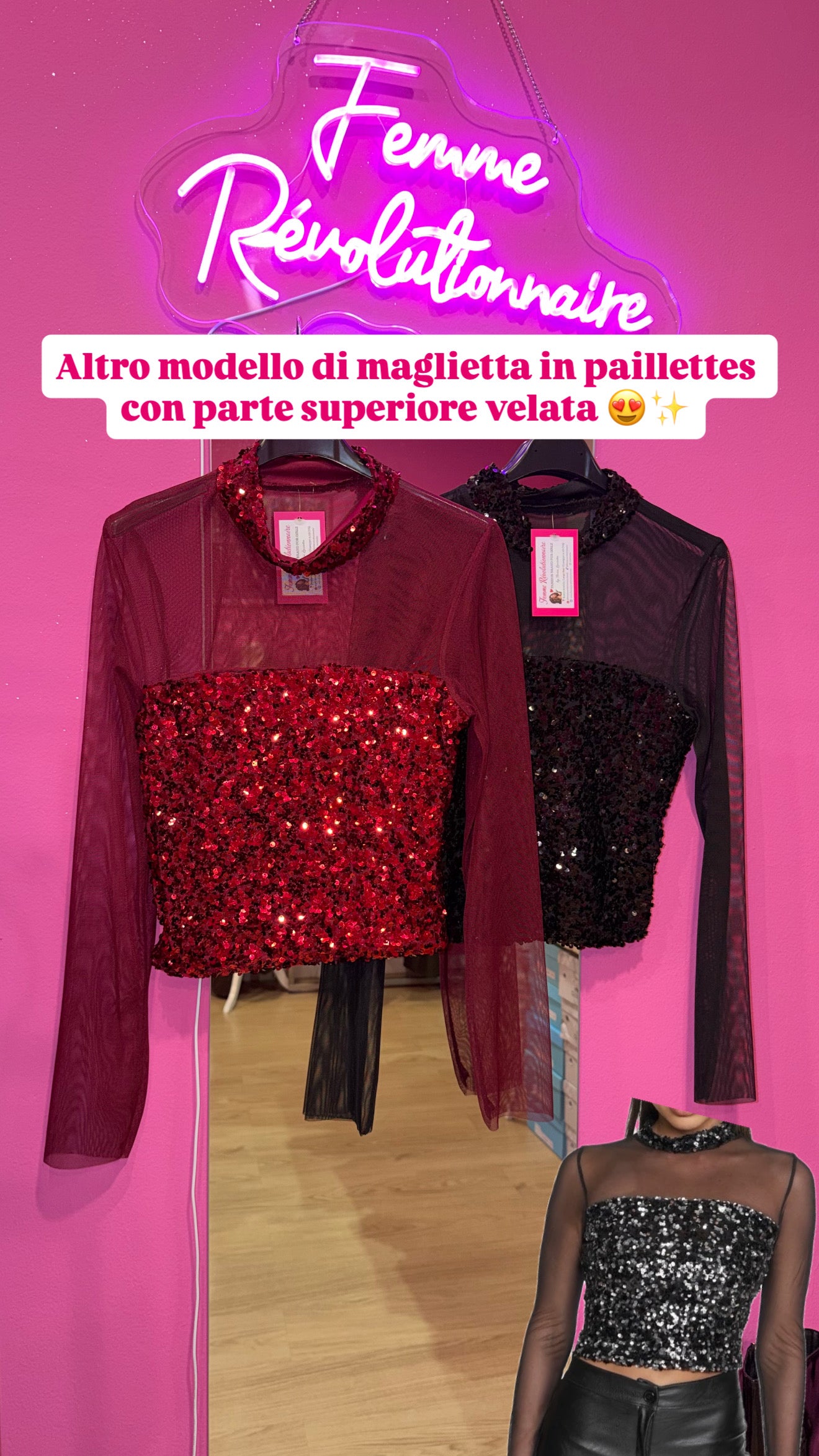 Maglietta Paillettes Velata Black