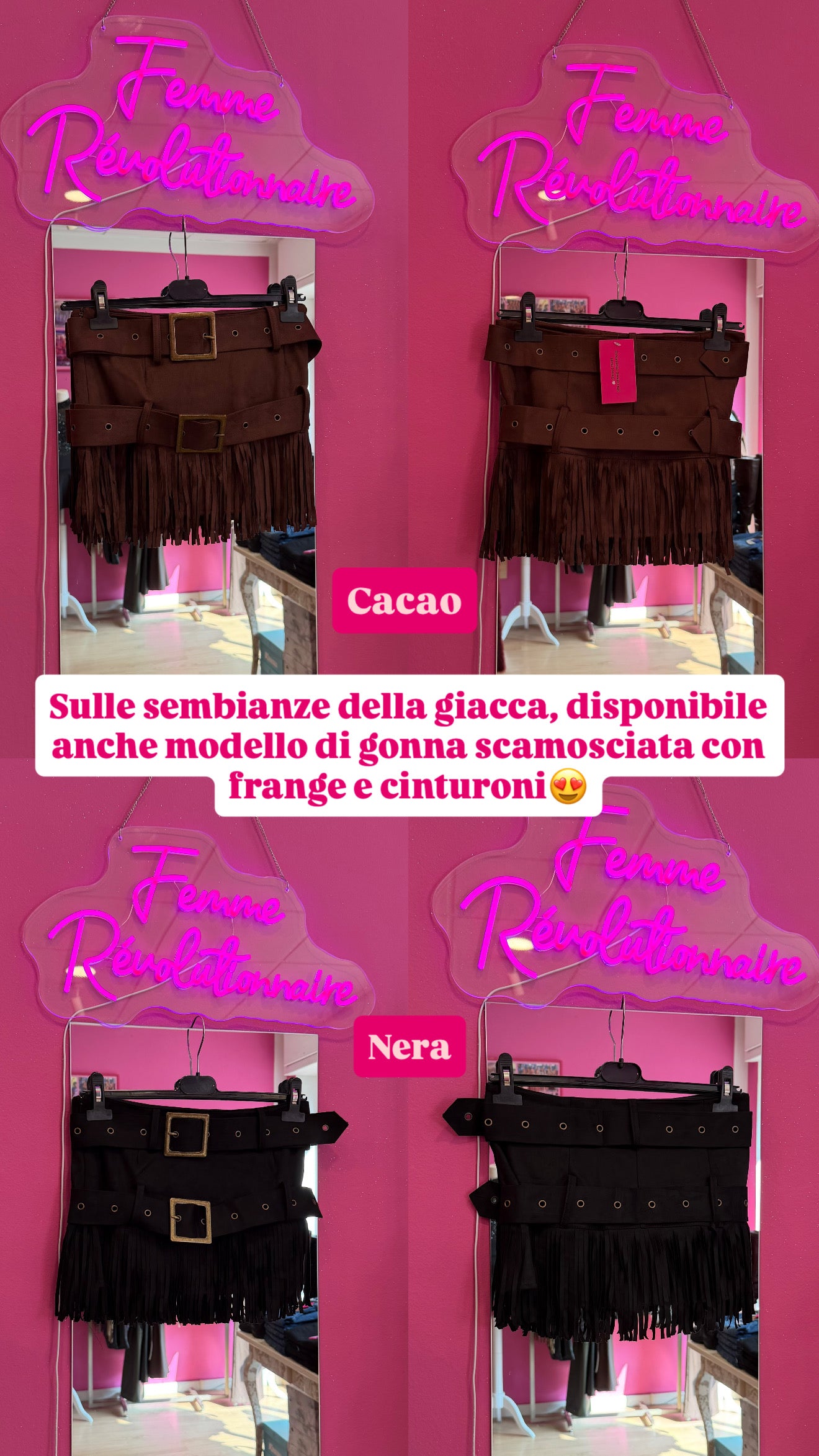 Gonna Scamosciata Frange Cacao