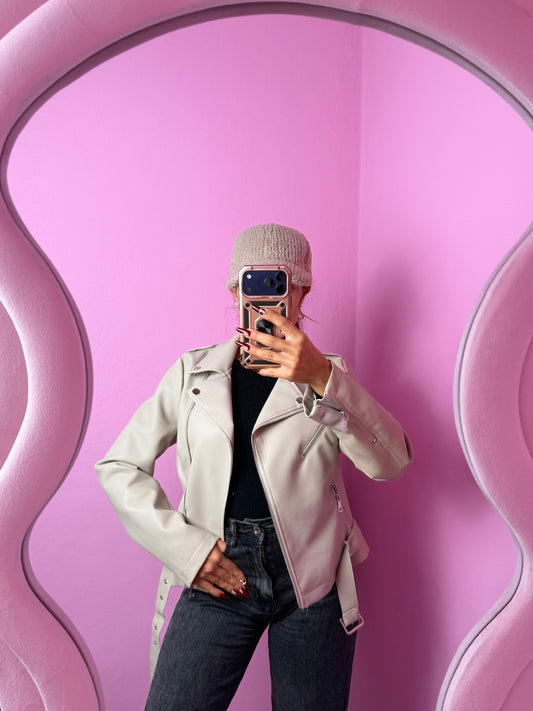 Giubbotto ecopelle crop beige