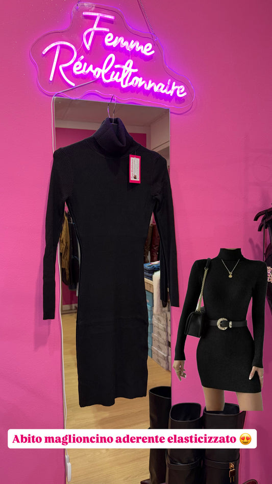Vestito Maglia a Costine Black