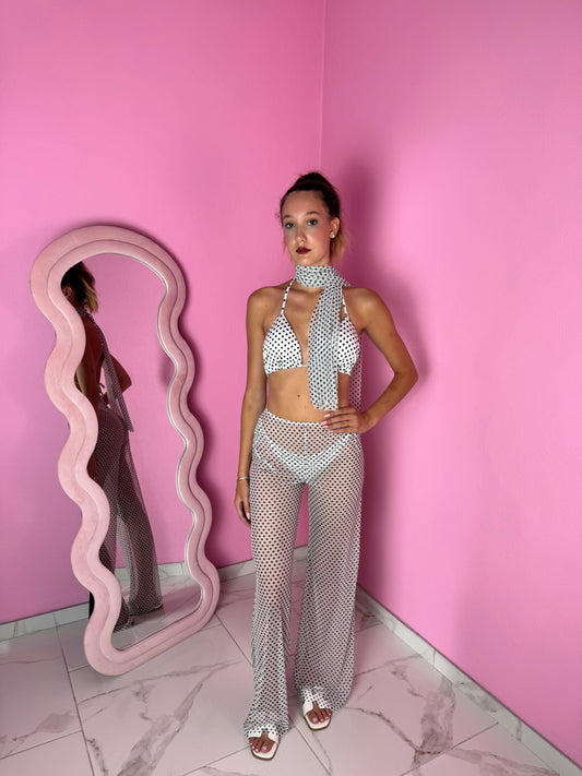 Bikini Pois White (Pantalone, Foulard + Bikini)