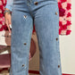 Jeans a palazzo con cuori gioiello