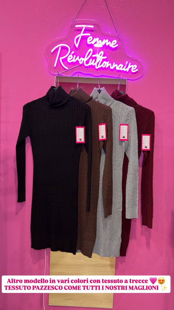 Vestito Maglia Intrecciata Bordeaux