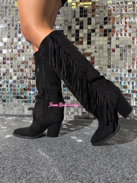 Stivale Scamosciato Frange Black