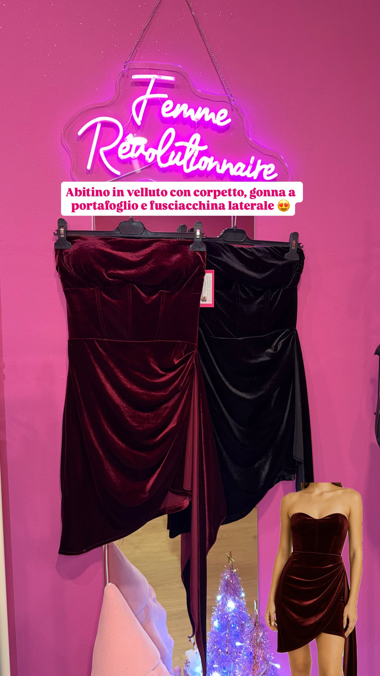 Abito Velluto Nero con Volant laterale in vari colori