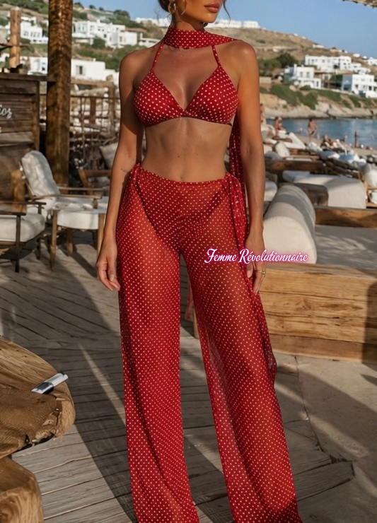 Bikini Pois Red (Pantalone, Foulard + Bikini)