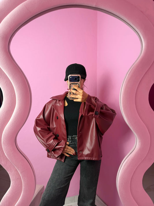 Giacca ecopelle over bordeaux