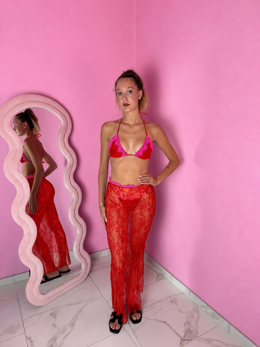 Bikini Mykonos Lace Red (costume + pareo)