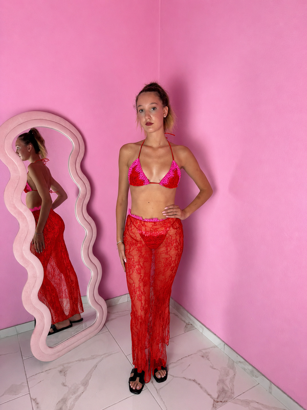 Bikini Mykonos Lace Red (costume + pareo)