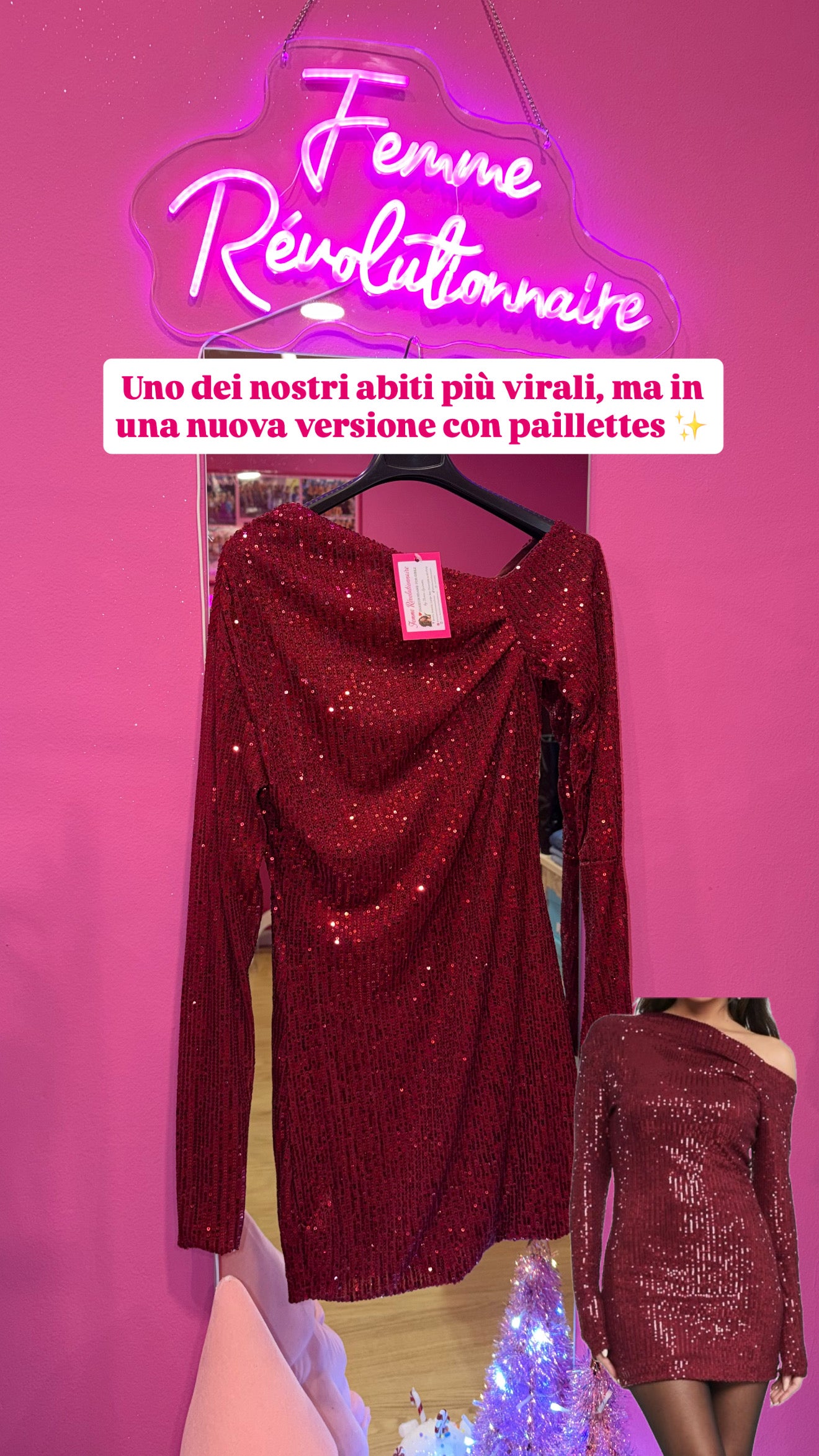 Abito Gloves Paillettes Bordeaux