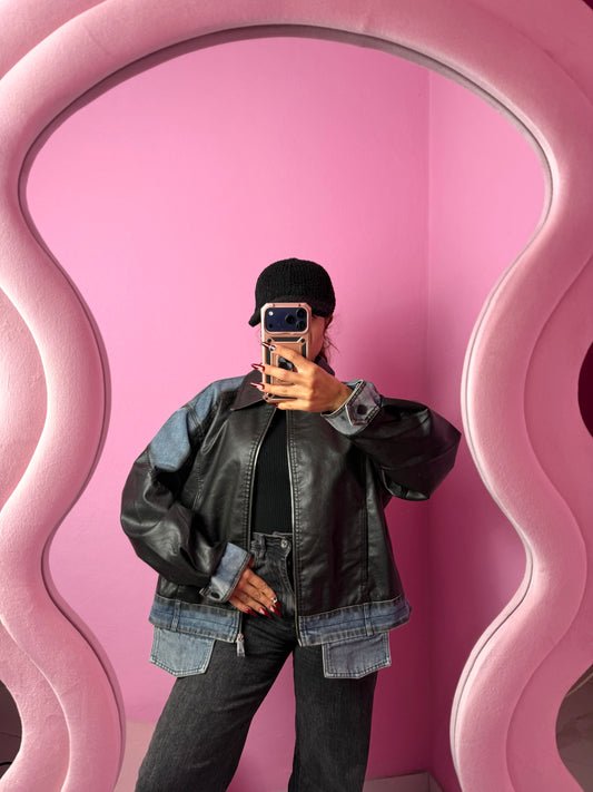 Giacca mixed jeans & ecopelle